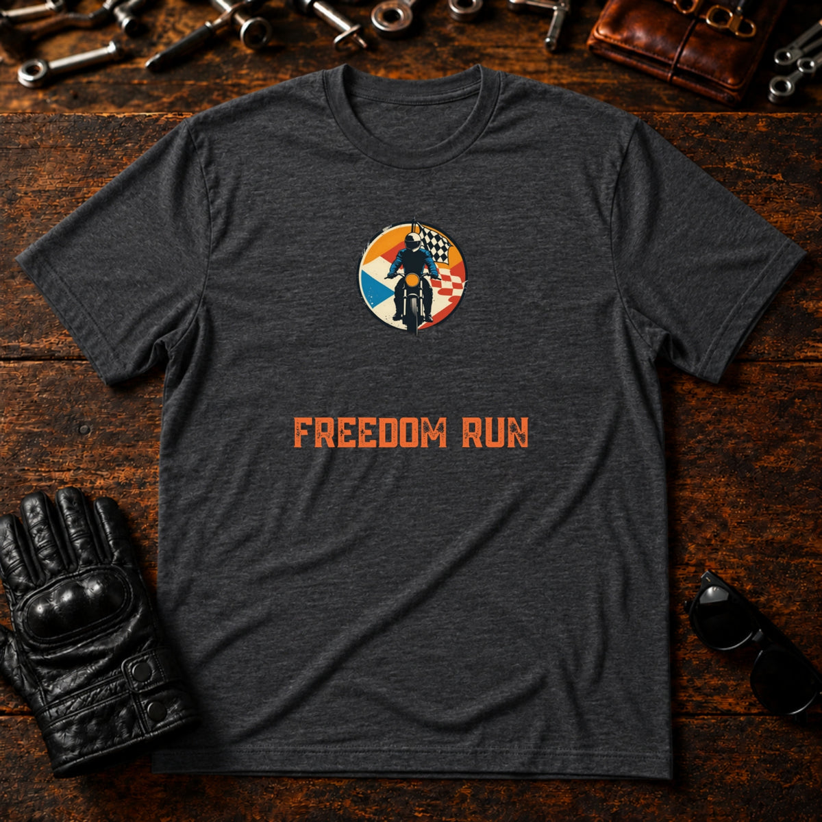Solo Rider Badge T-Shirt - mockup 8 dark heather