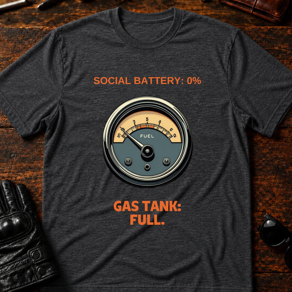 Social Battery Empty Gas Tank Full Introvert Biker T-Shirt - mockup 8 dark heather
