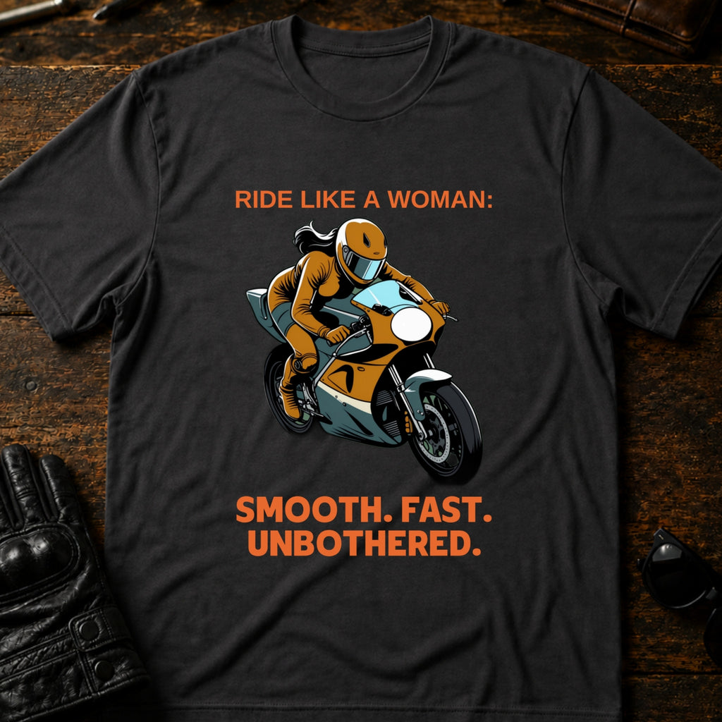 Ride Like A Woman Smooth Fast Unbothered T-Shirt - mockup 3 charcoal