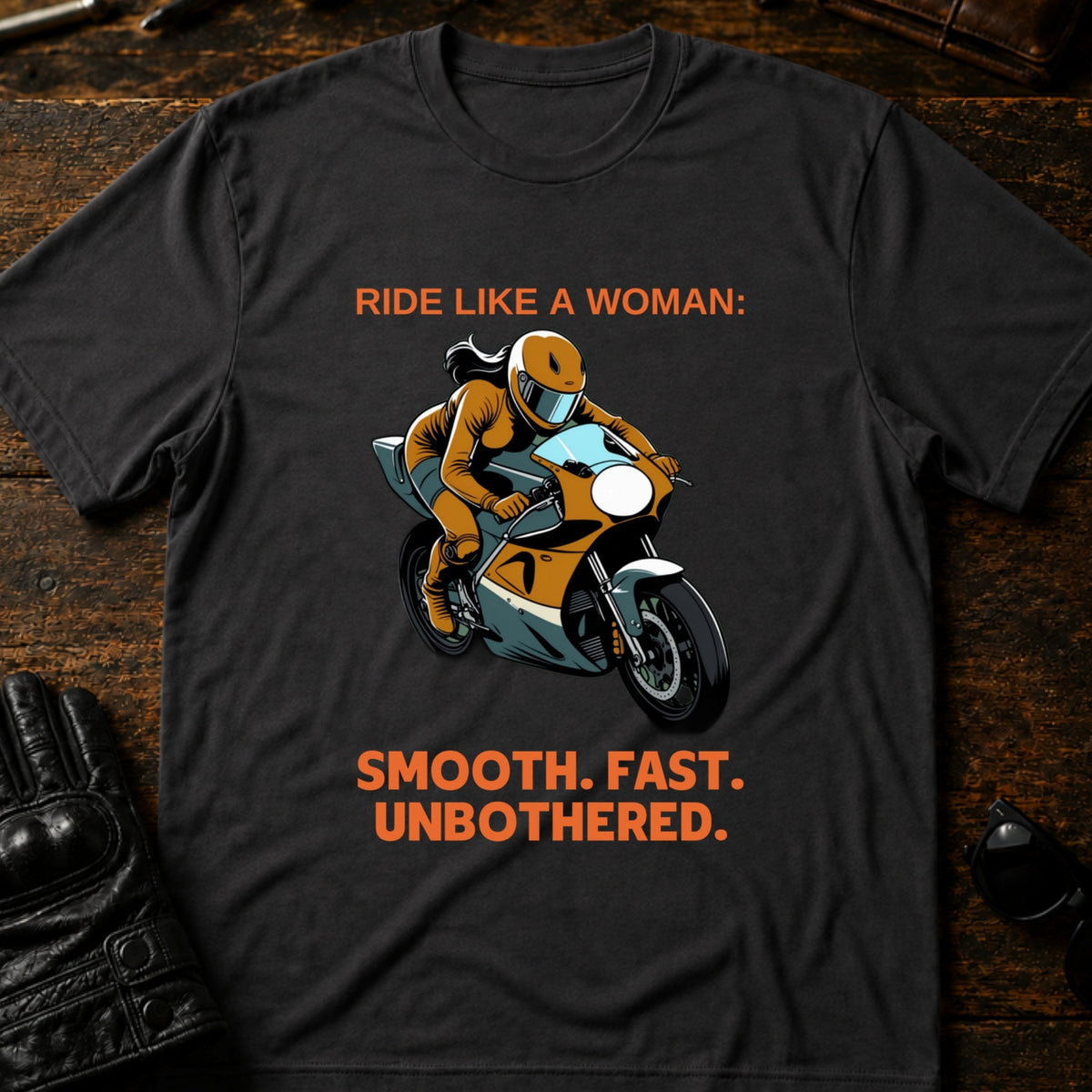 Ride Like A Woman Smooth Fast Unbothered T-Shirt, charcoal
