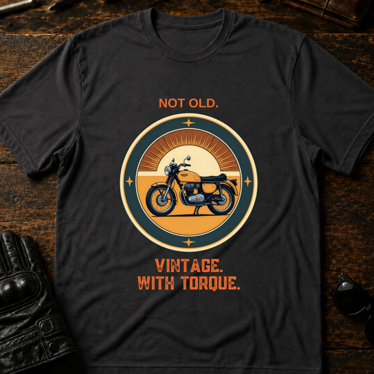 Not Old Just Vintage With Torque Biker T-Shirt, charcoal