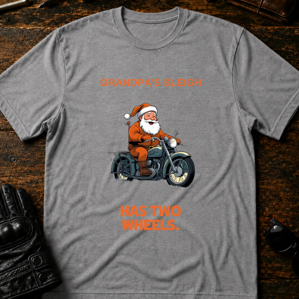 Grandpas Sleigh Has Two Wheels Christmas Biker T-Shirt, sport gray