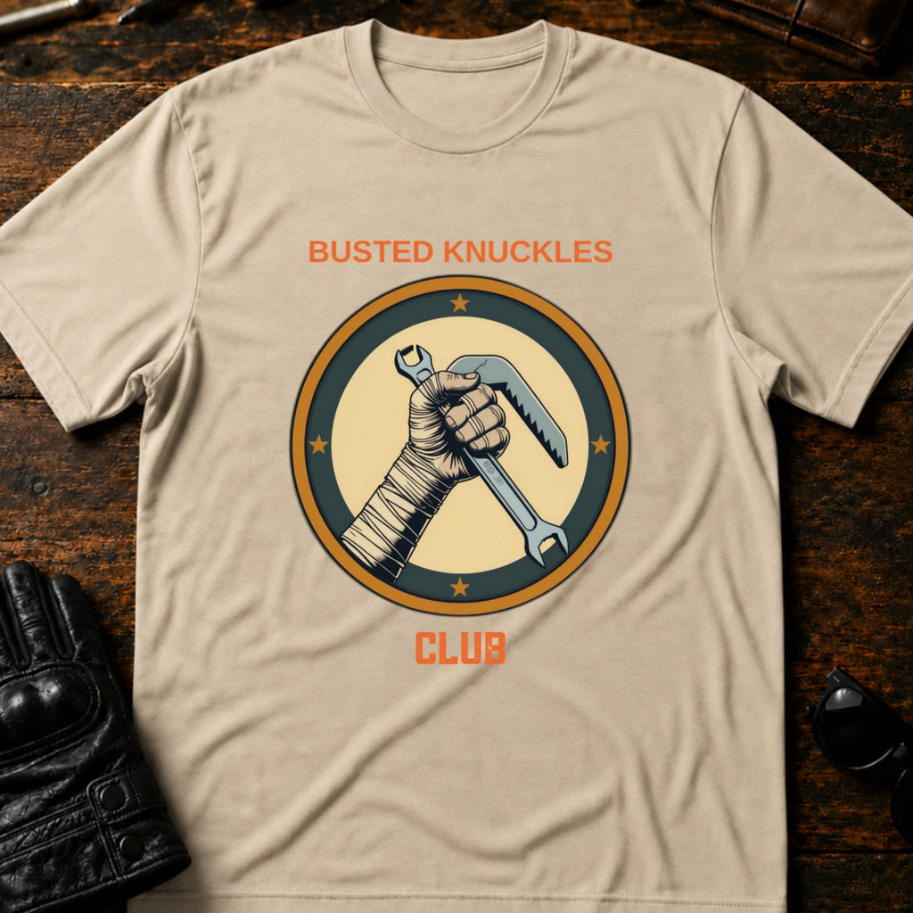 Busted Knuckles Club Motorcycle Mechanic T-Shirt - mockup 6 sand