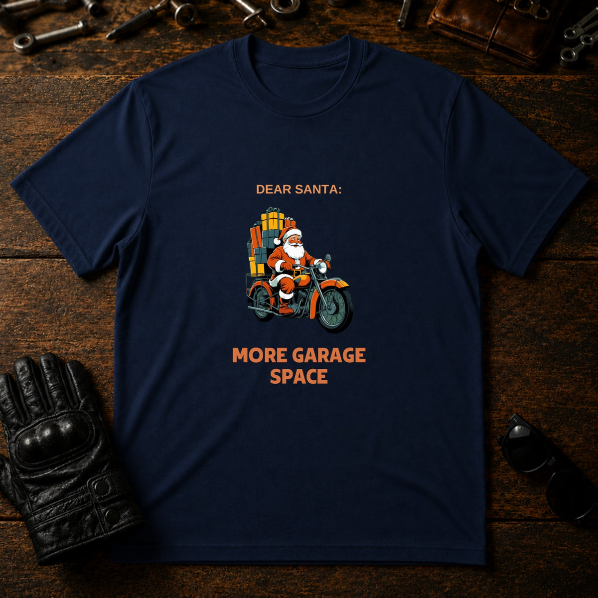 Dear Santa More Garage Space T-Shirt - mockup 5 navy