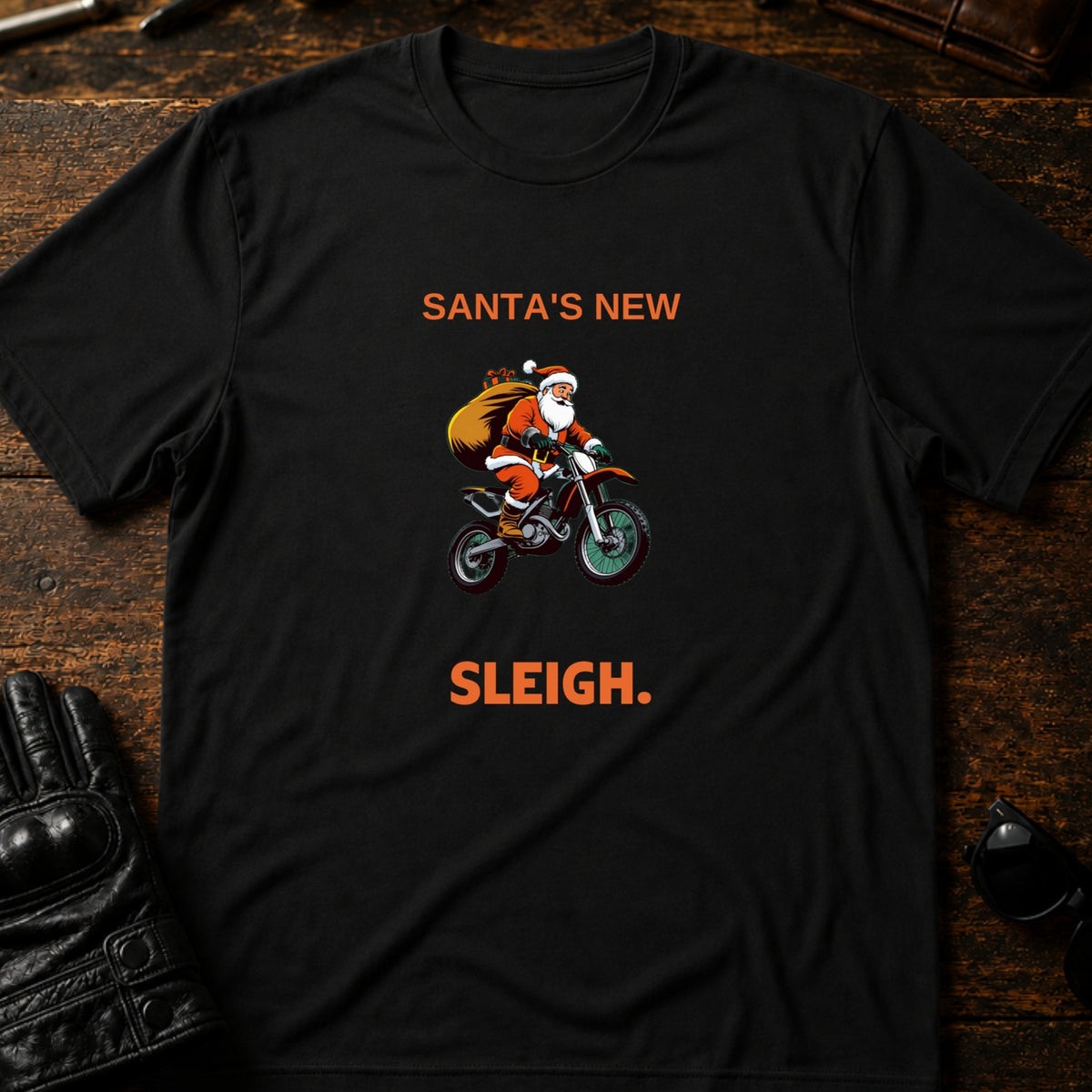 Santa Motocross Christmas Dirt Bike T-Shirt, black