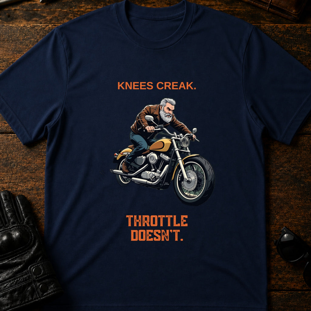 Knees Creak Throttle Doesnt Older Rider T-Shirt - mockup 5 navy
