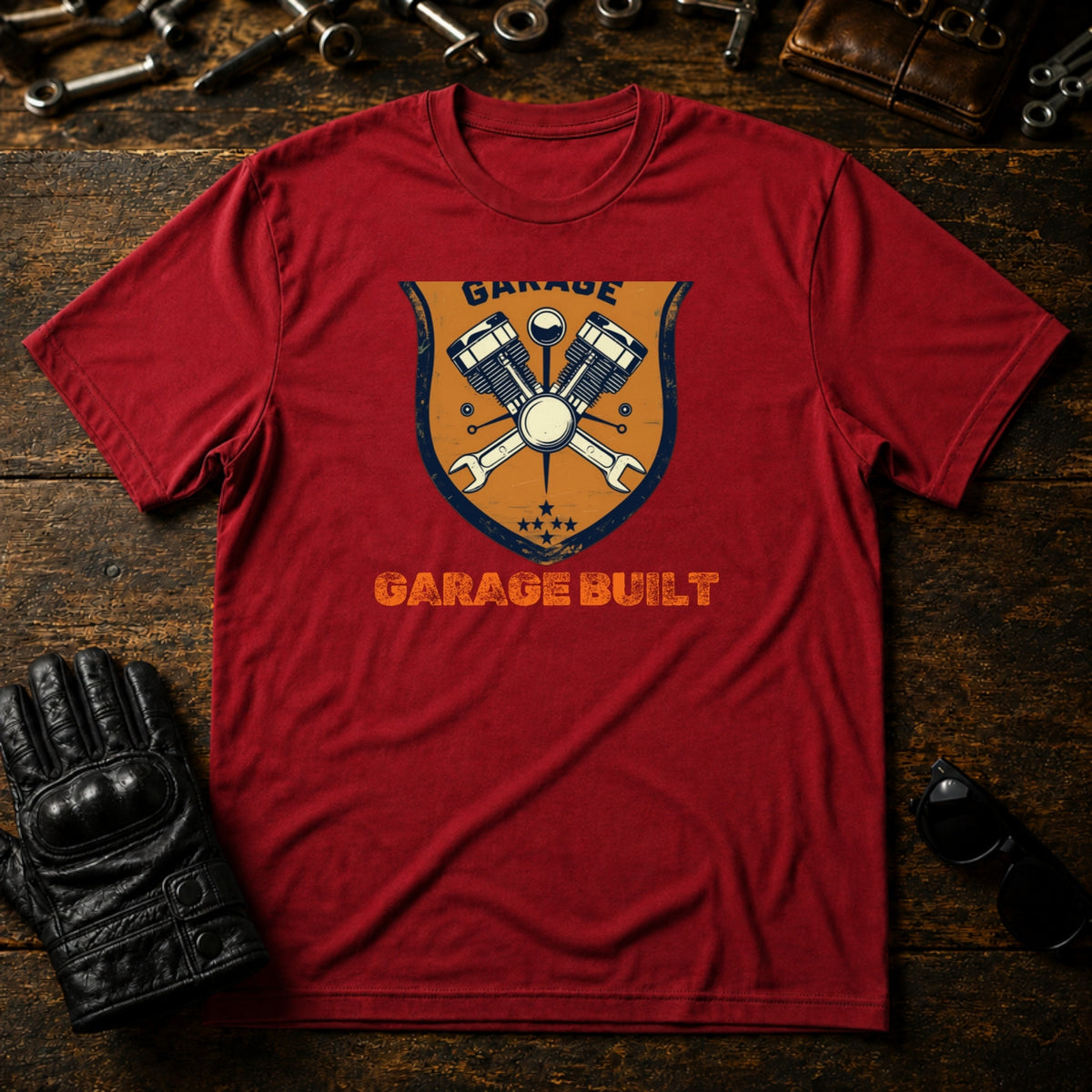 Garage Culture Vintage Badge T-Shirt - mockup 7 cardinal red