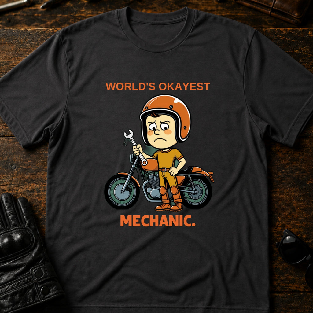 Worlds Okayest Mechanic Funny Motorcycle T-Shirt - mockup 3 charcoal