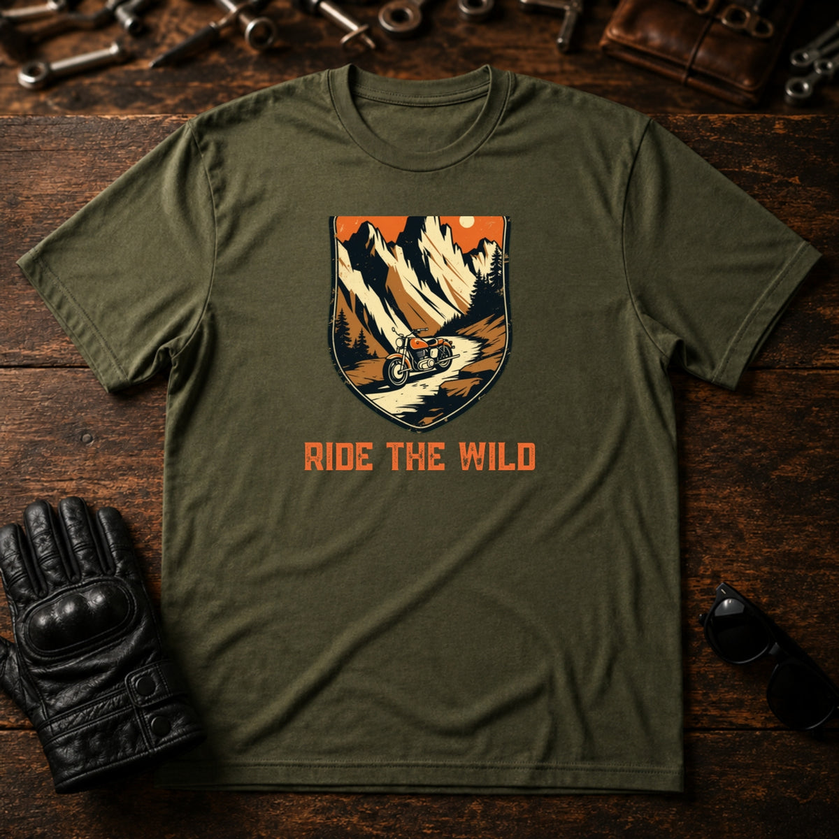 Trail Blazers Badge T-Shirt - mockup 2 military green