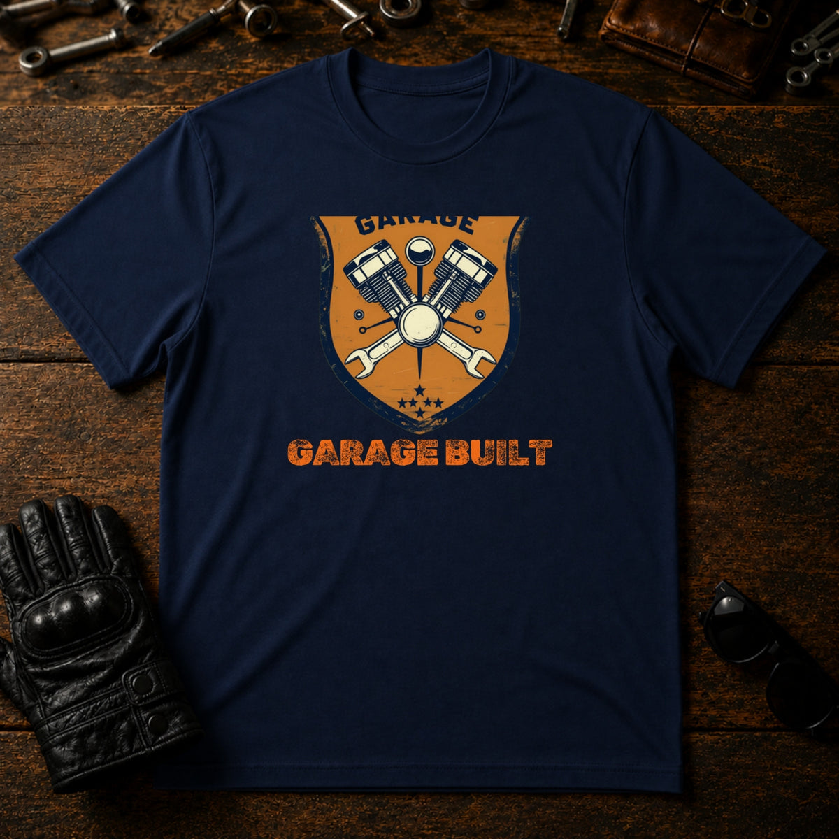Garage Culture Vintage Badge T-Shirt - mockup 5 navy