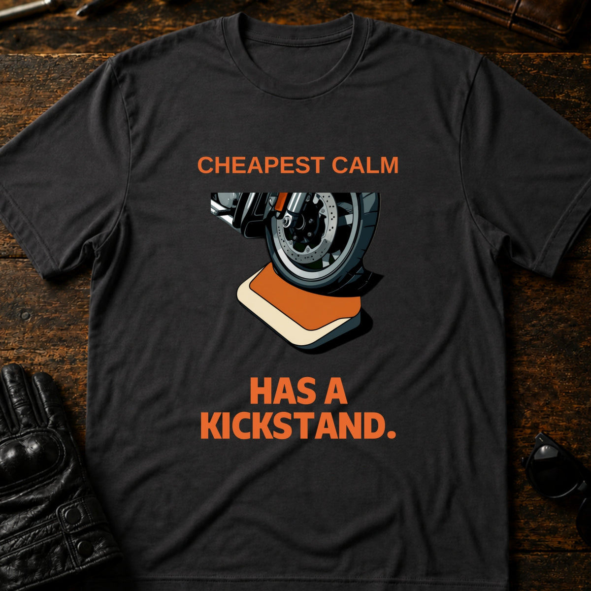 Cheapest Calm Comes With A Kickstand Biker T-Shirt, charcoal
