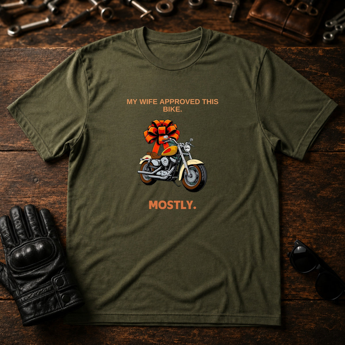 My Wife Approved This Bike T-Shirt - mockup 2 military green