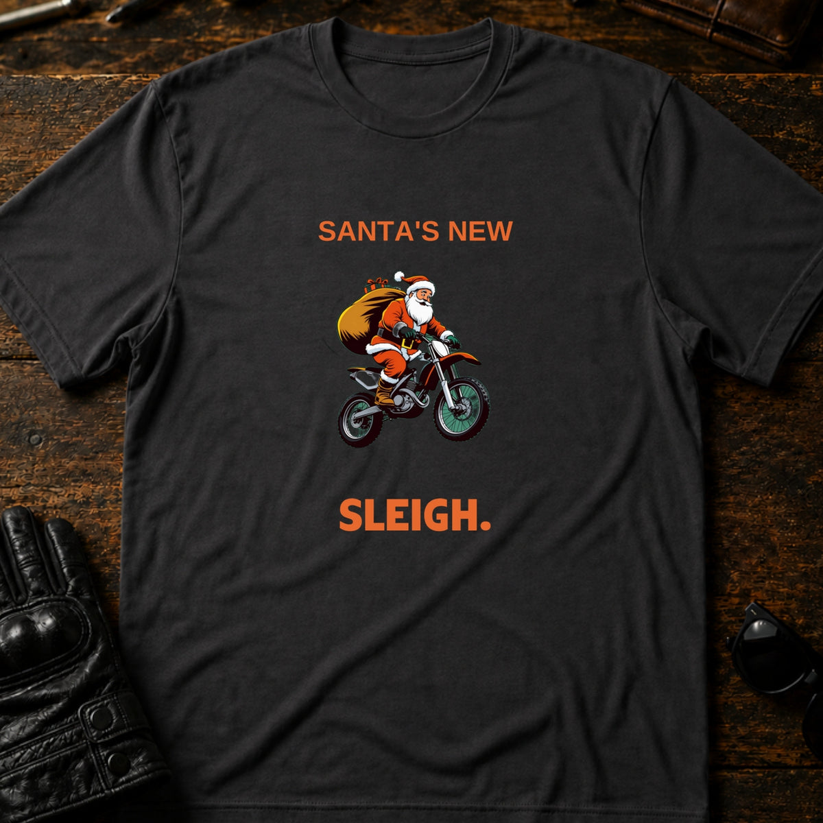 Santa Motocross Christmas Dirt Bike T-Shirt, charcoal