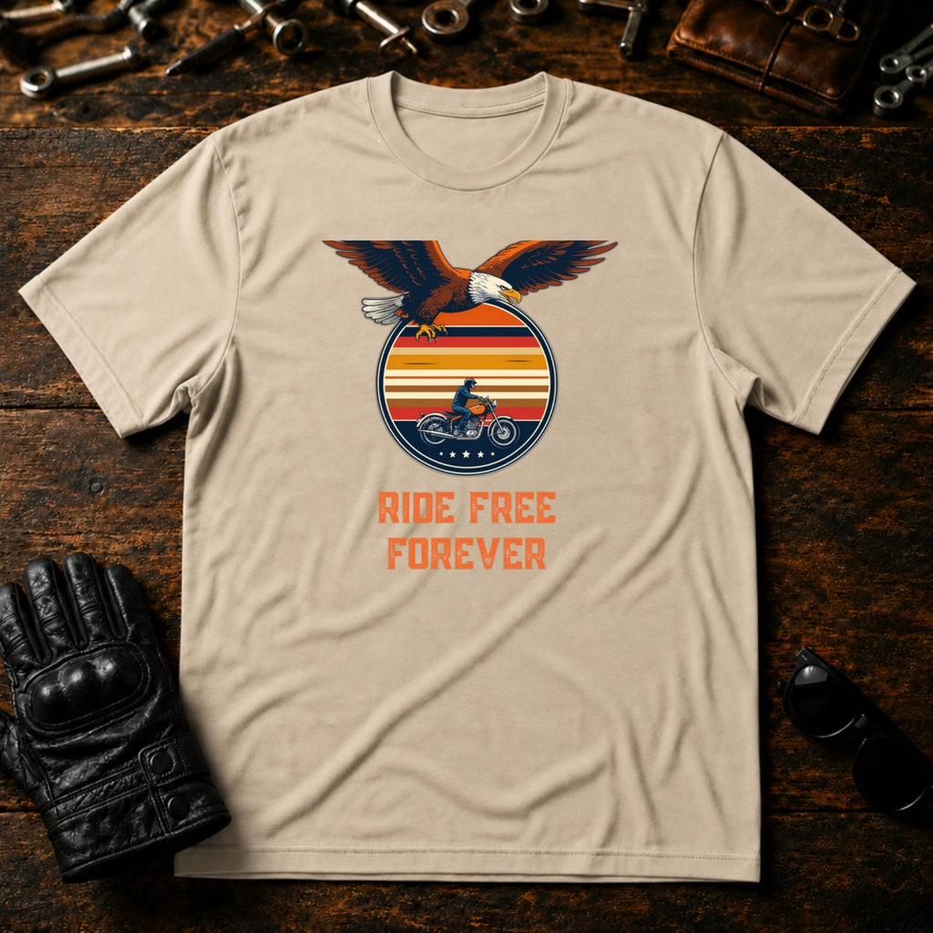 Ride Free Forever T-Shirt - mockup 6 sand