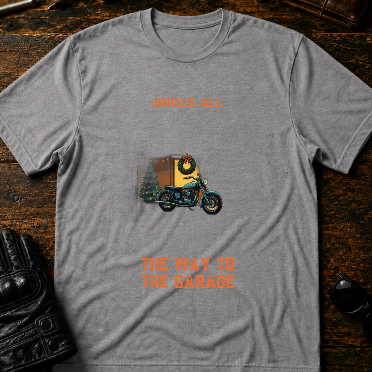 Jingle All The Way To The Garage Christmas Biker T-Shirt, sport gray