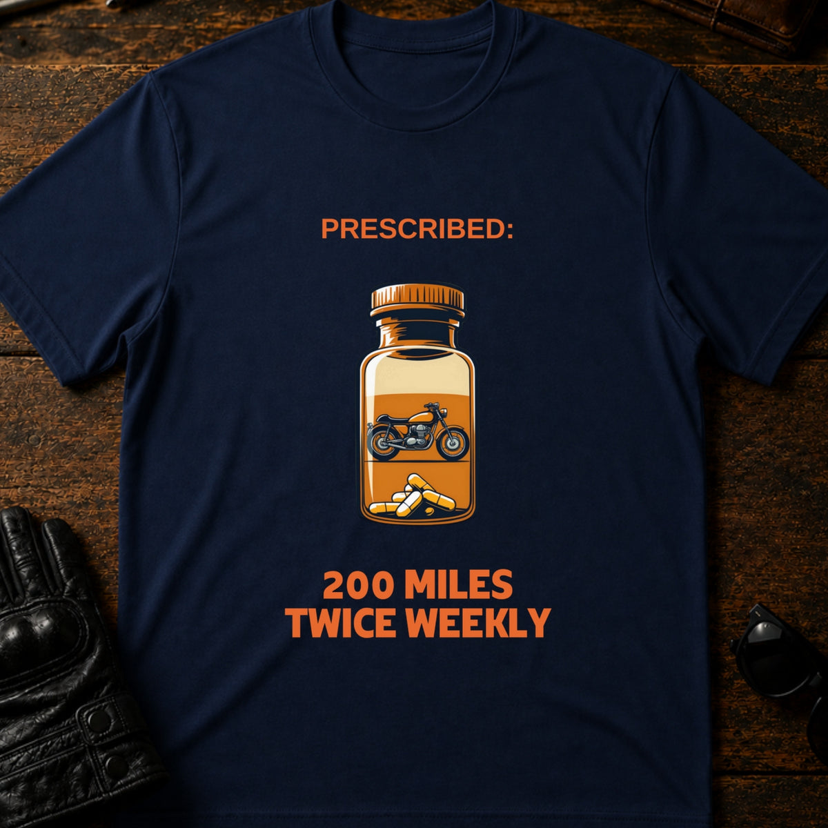 Prescribed 200 Miles Twice Weekly Motorcycle T-Shirt, navy
