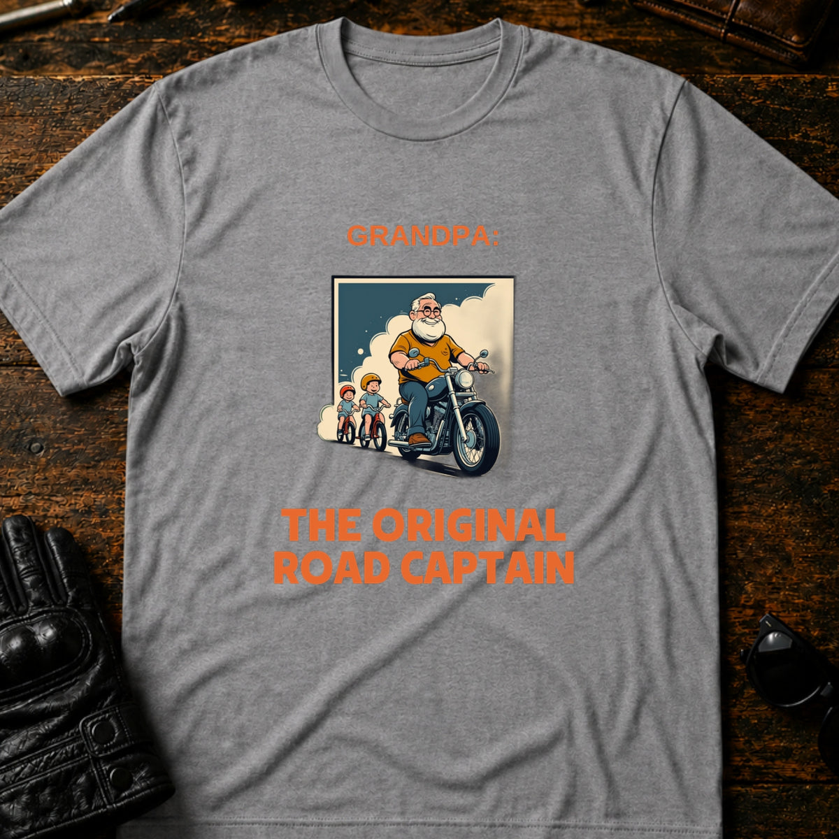 Grandpa The Original Road Captain Motorcycle Gift T-Shirt, sport gray