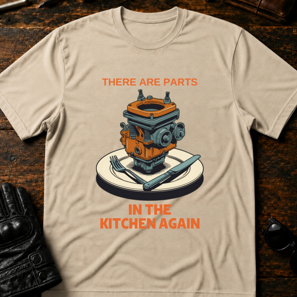 Spare Parts In The Kitchen Again Biker Husband T-Shirt - mockup 6 sand