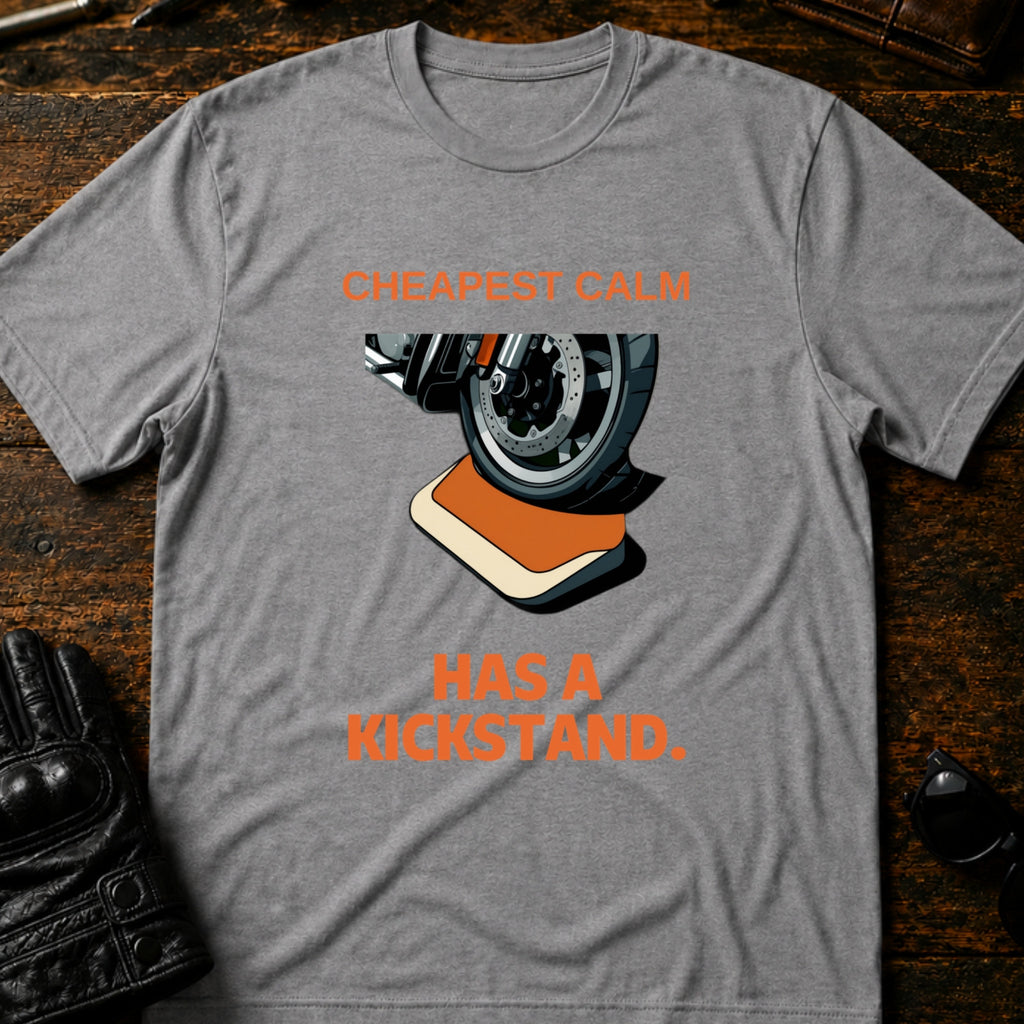 Cheapest Calm Comes With A Kickstand Biker T-Shirt - mockup 4 sport gray
