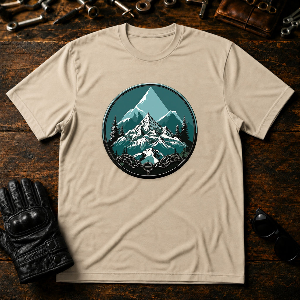 Mountain Pass Climb T-Shirt - mockup 6 sand