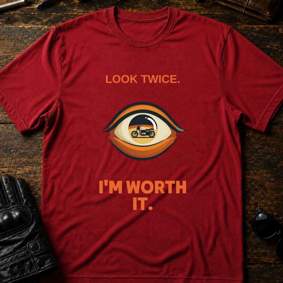 Look Twice Im Worth It Motorcycle Awareness T-Shirt, cardinal red