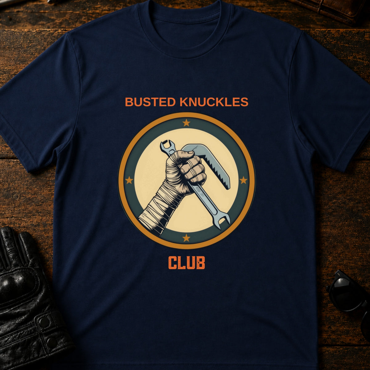 Busted Knuckles Club Motorcycle Mechanic T-Shirt, navy