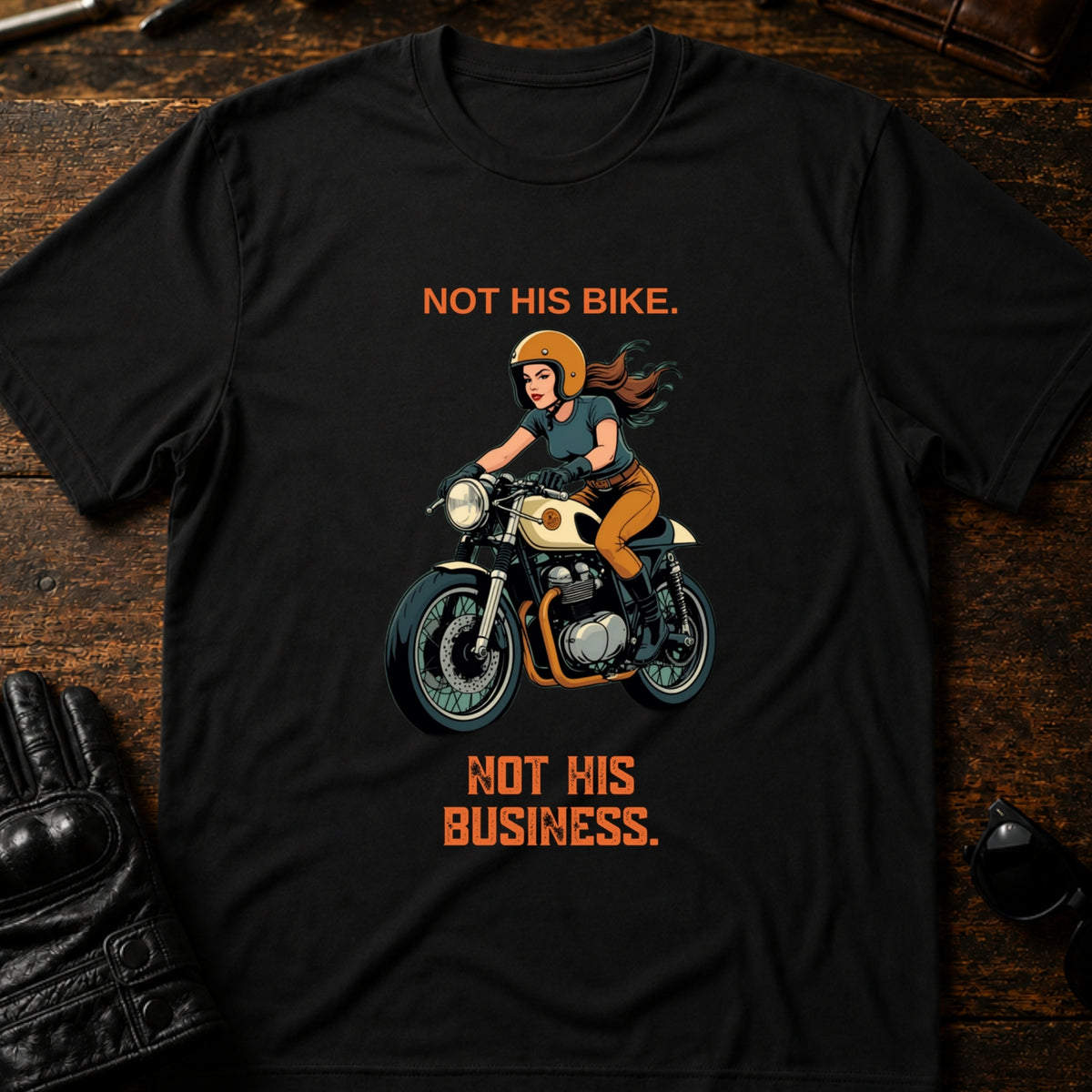 Not His Bike Not His Business Women Rider T-Shirt, black