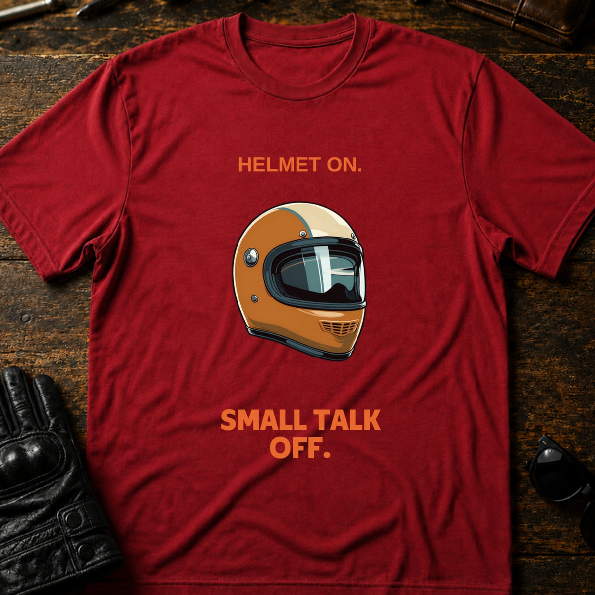 Helmet On Small Talk Off T-Shirt, cardinal red