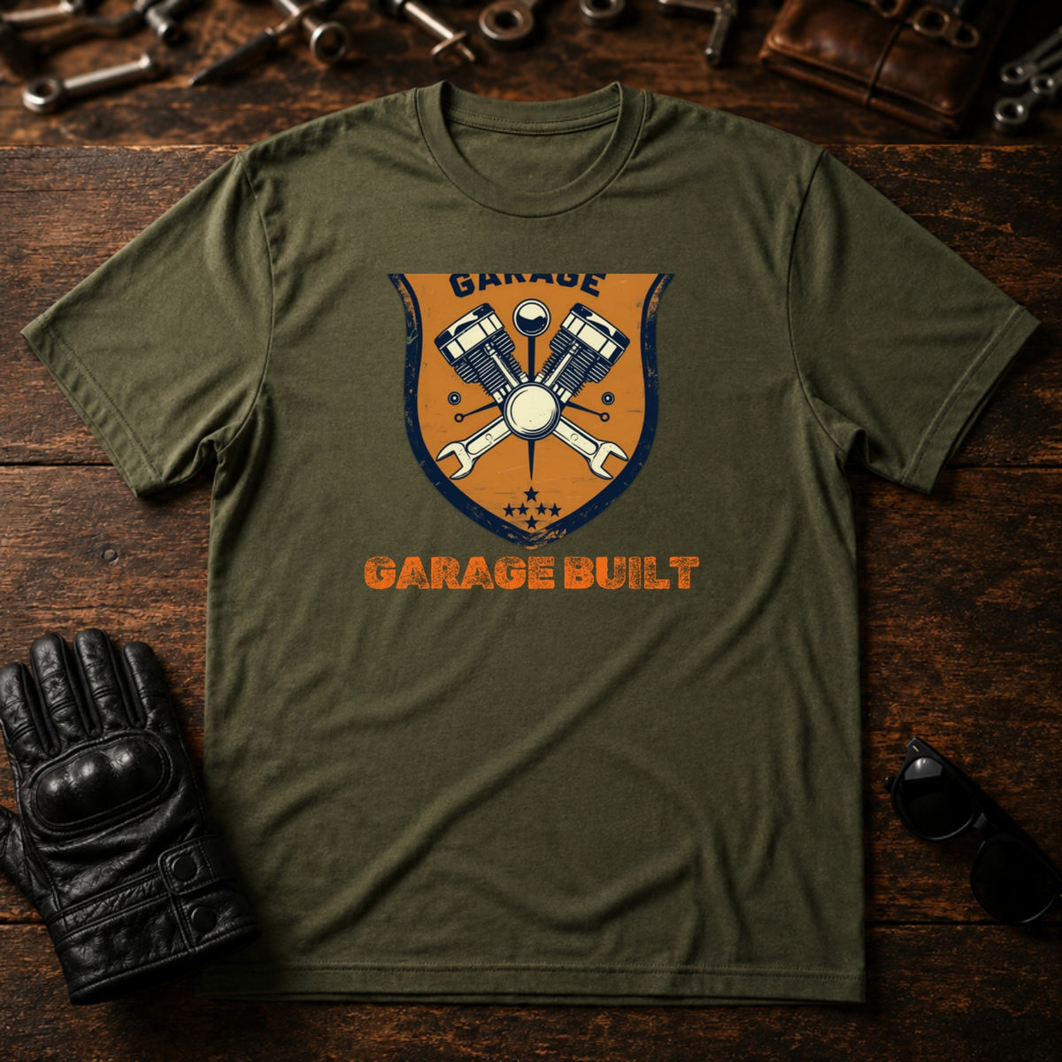 Garage Culture Vintage Badge T-Shirt - mockup 2 military green