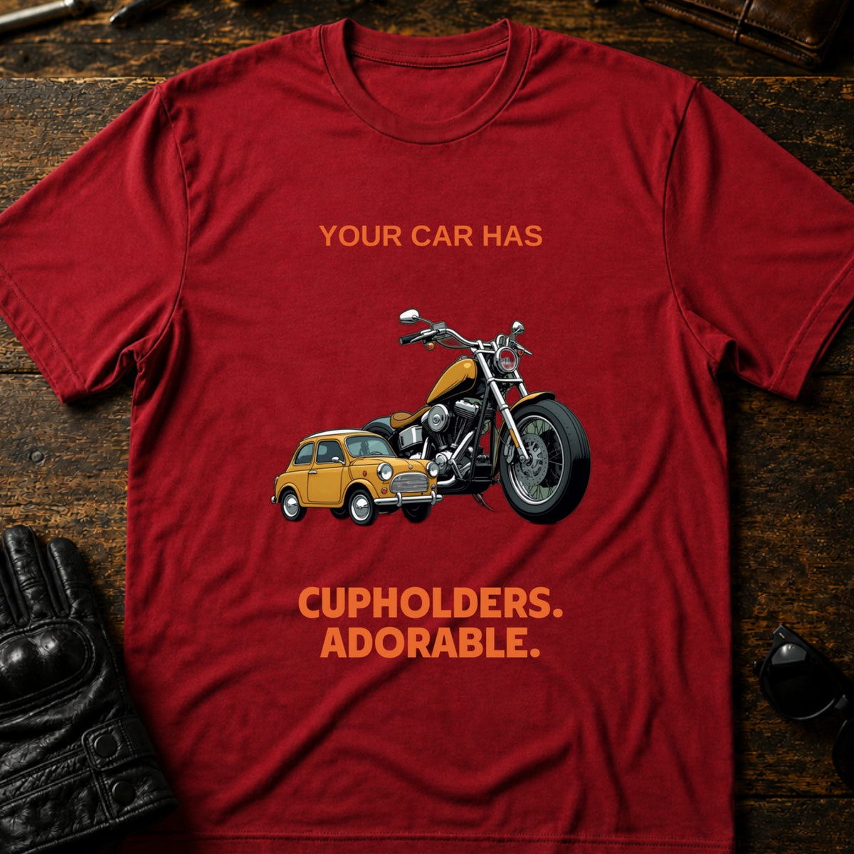 Your Car Has Cupholders Thats Adorable Biker T-Shirt, cardinal red