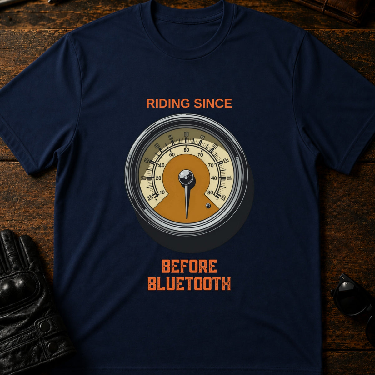 Riding Since Before Bluetooth Vintage Biker T-Shirt, navy