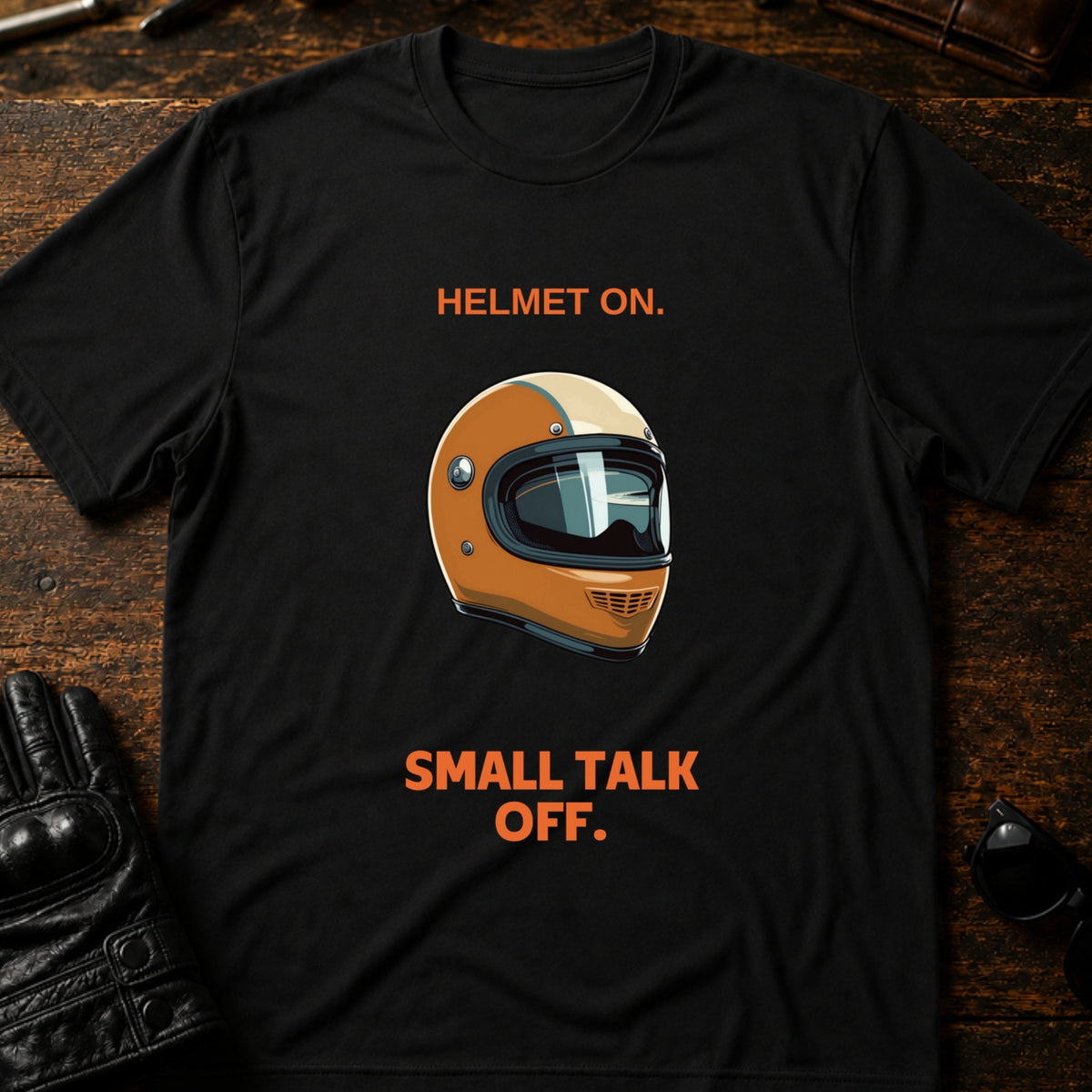 Helmet On Small Talk Off T-Shirt, black