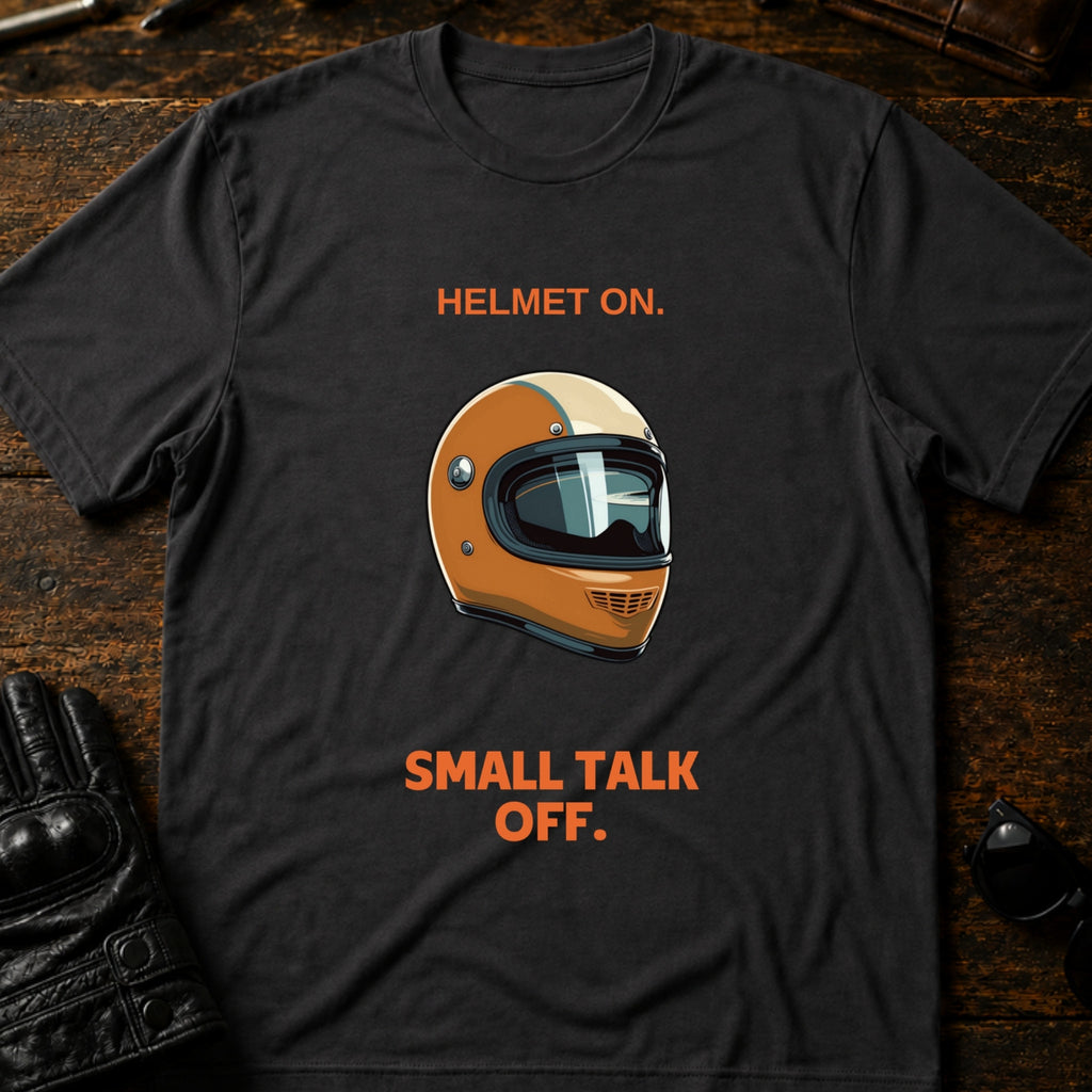 Helmet On Small Talk Off T-Shirt - mockup 3 charcoal