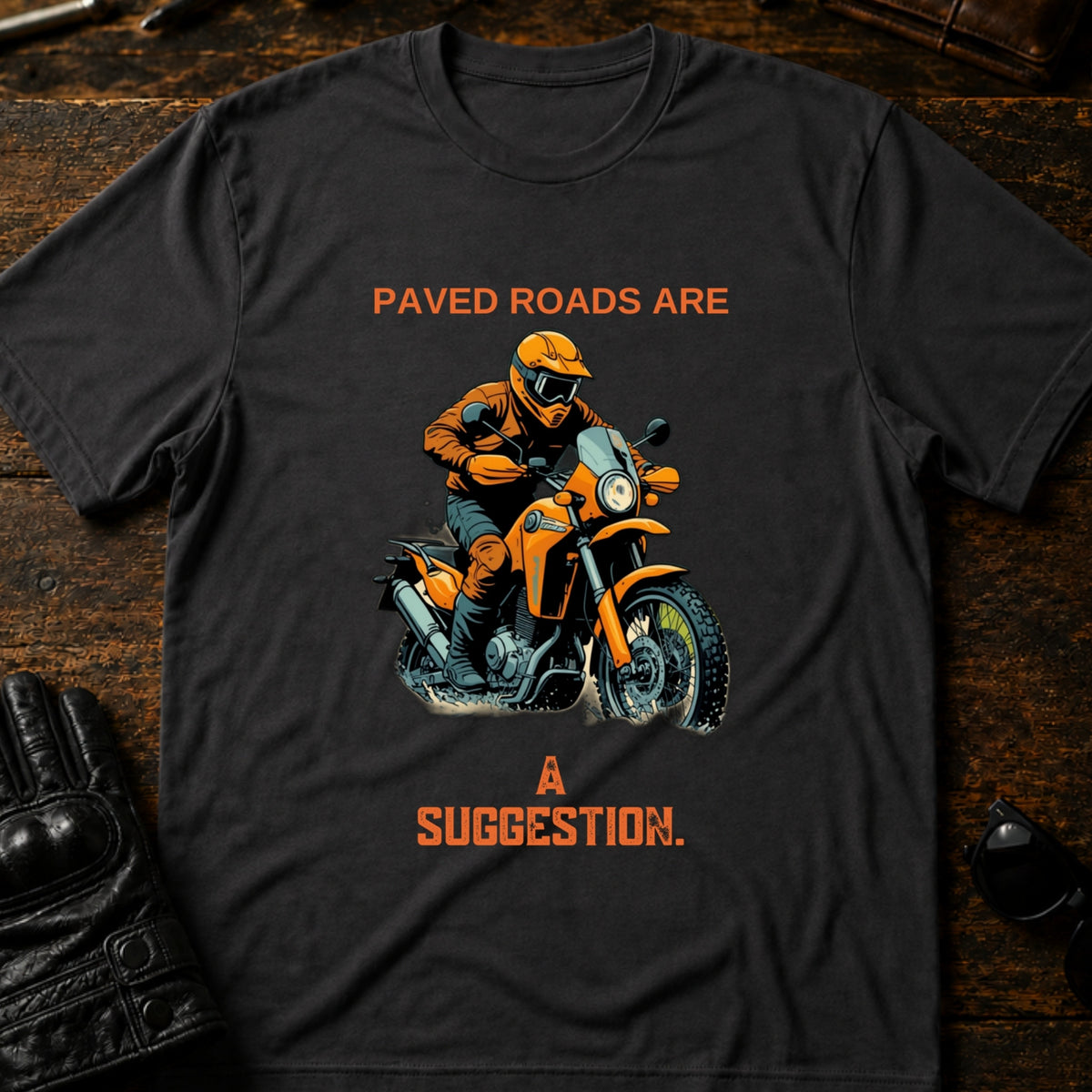 Paved Roads Are A Suggestion Adventure Motorcycle T-Shirt, charcoal