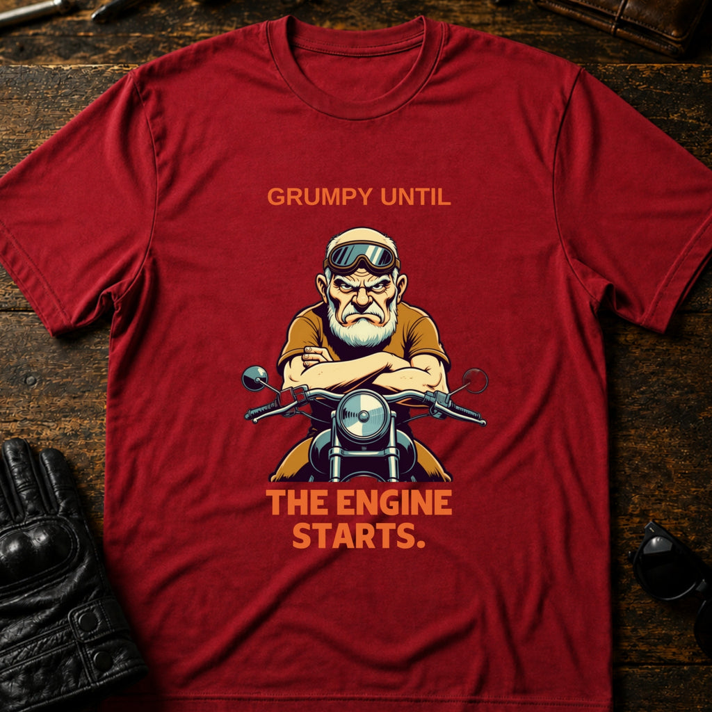 Grumpy Until The Engine Starts Dad Biker T-Shirt - mockup 7 cardinal red