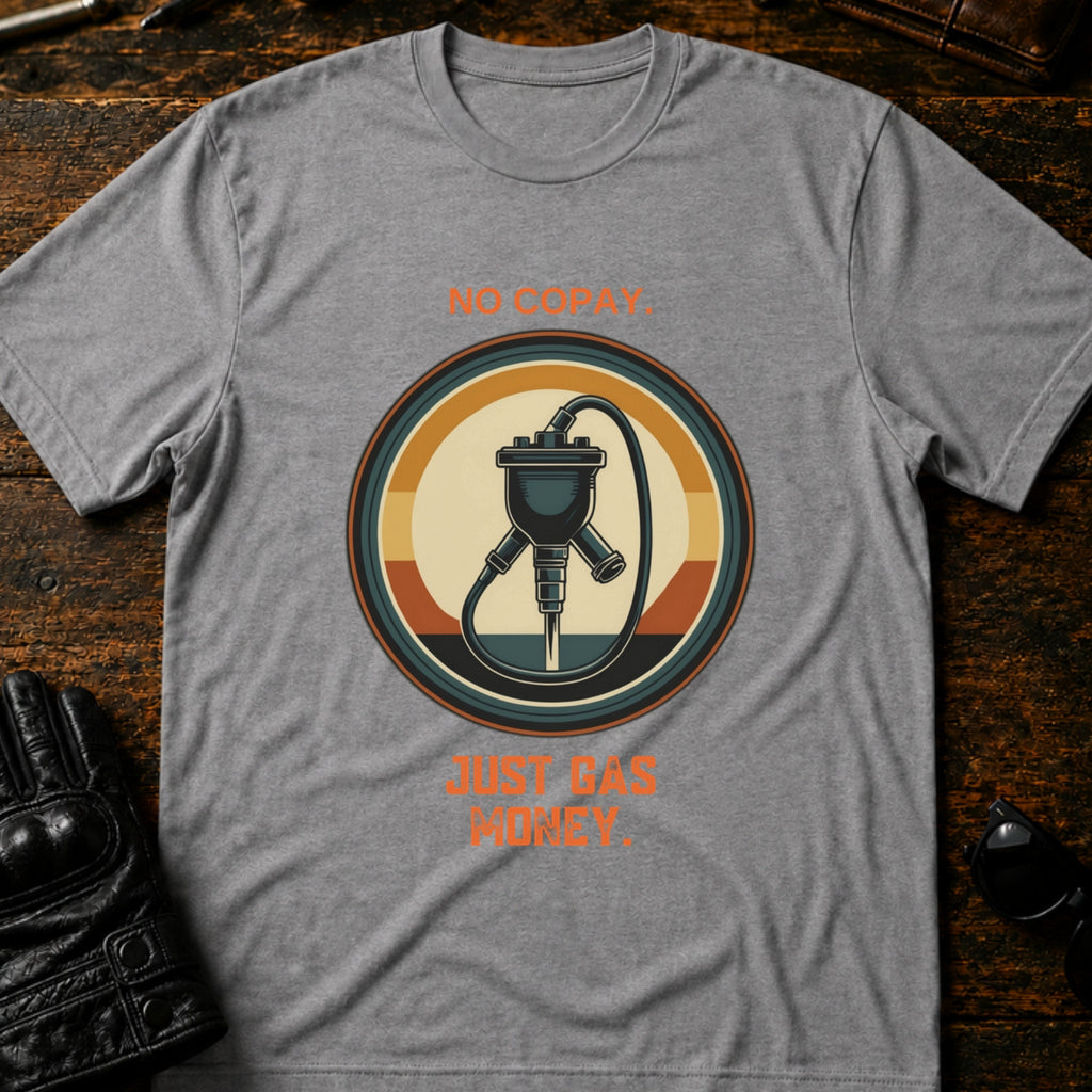 No Copay Just Gas Money Motorcycle Therapy T-Shirt - mockup 4 sport gray