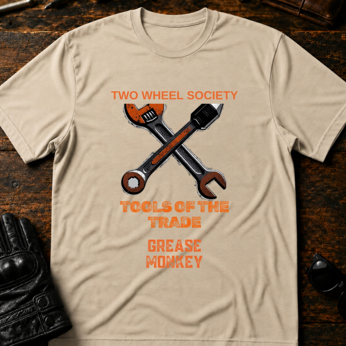 Grease Monkey Wrench T-Shirt, sand