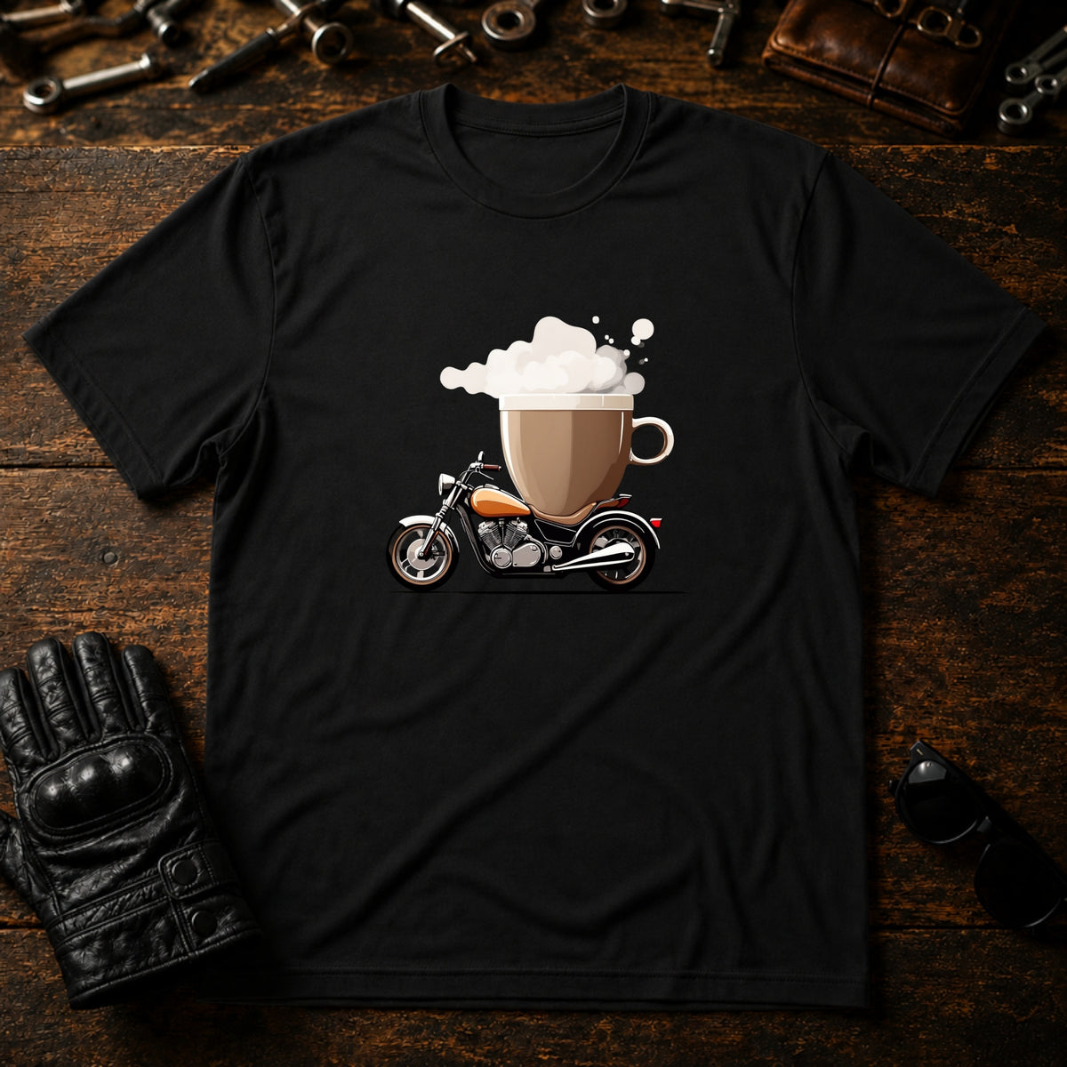 Coffee and Wheels T-Shirt - mockup 1 black