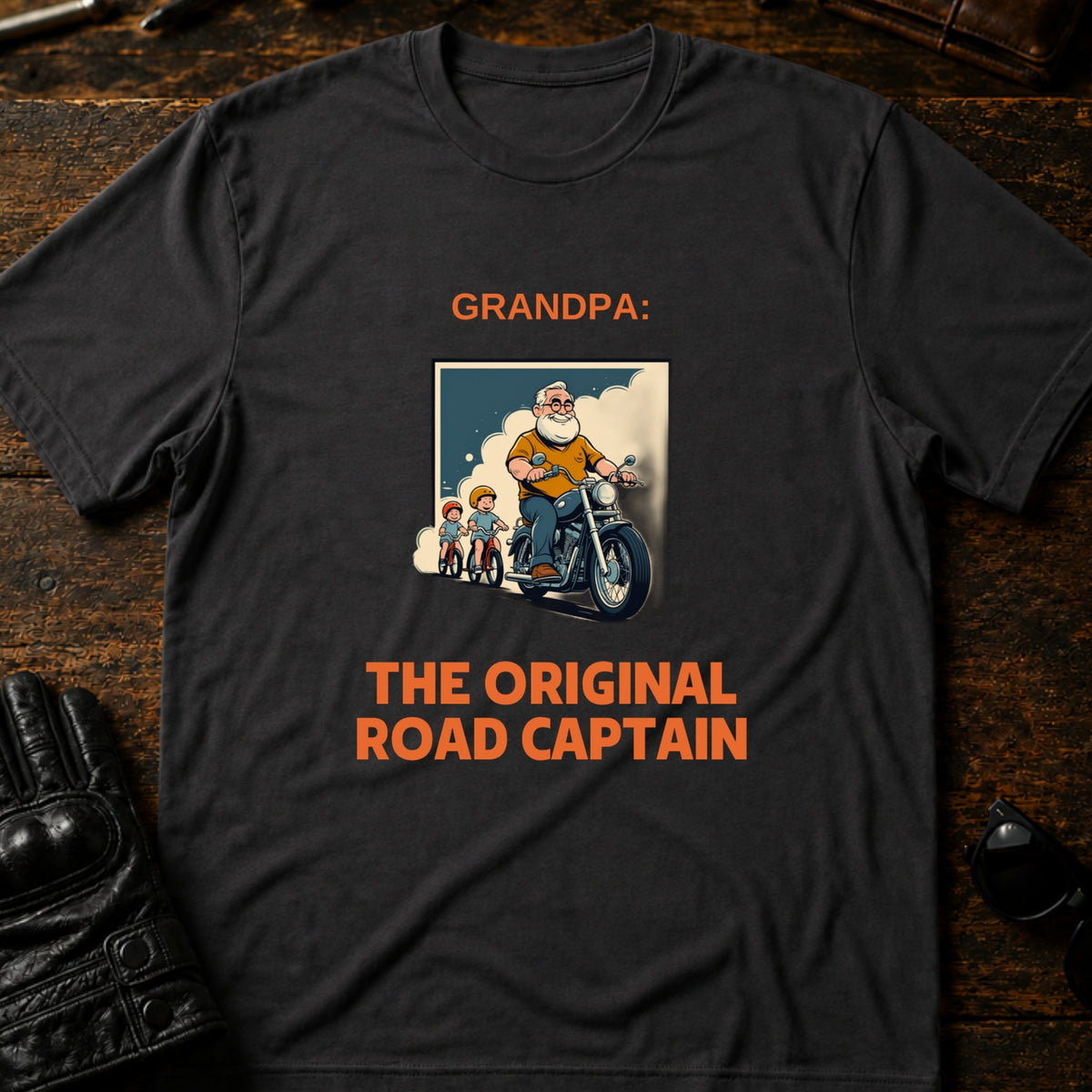 Grandpa The Original Road Captain Motorcycle Gift T-Shirt, charcoal
