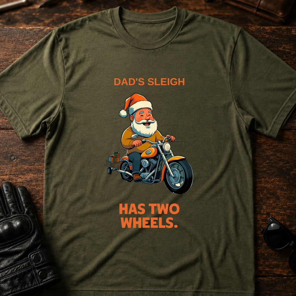 Dads Sleigh Has Two Wheels Christmas Motorcycle T-Shirt - mockup 2 military green