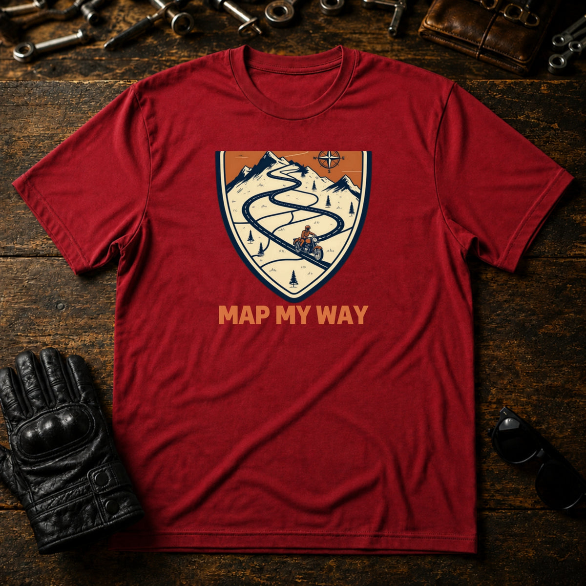 Road Trip Map Art T-Shirt - mockup 7 cardinal red