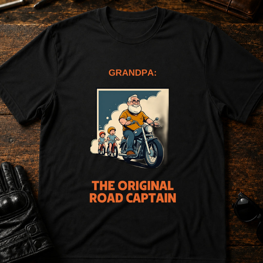 Grandpa The Original Road Captain Motorcycle Gift T-Shirt - mockup 1 black