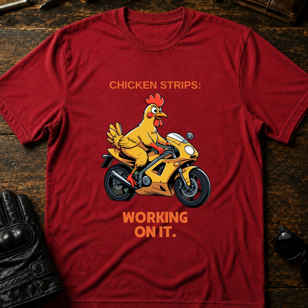 Chicken Strips Working On It Sportbike T-Shirt - mockup 7 cardinal red