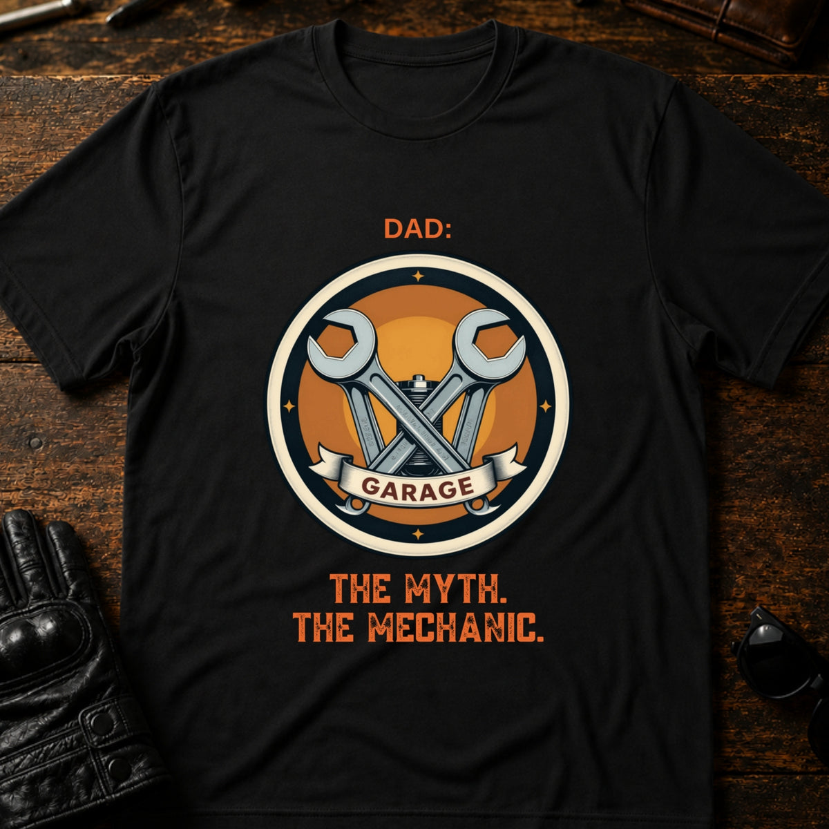Dad The Man The Myth The Mechanic Motorcycle T-Shirt, black