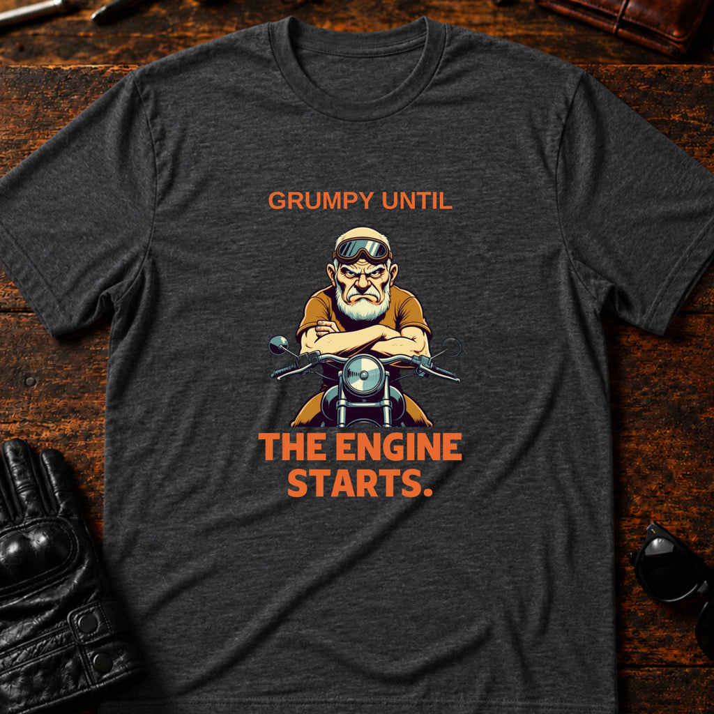 Grumpy Until The Engine Starts Dad Biker T-Shirt - mockup 8 dark heather