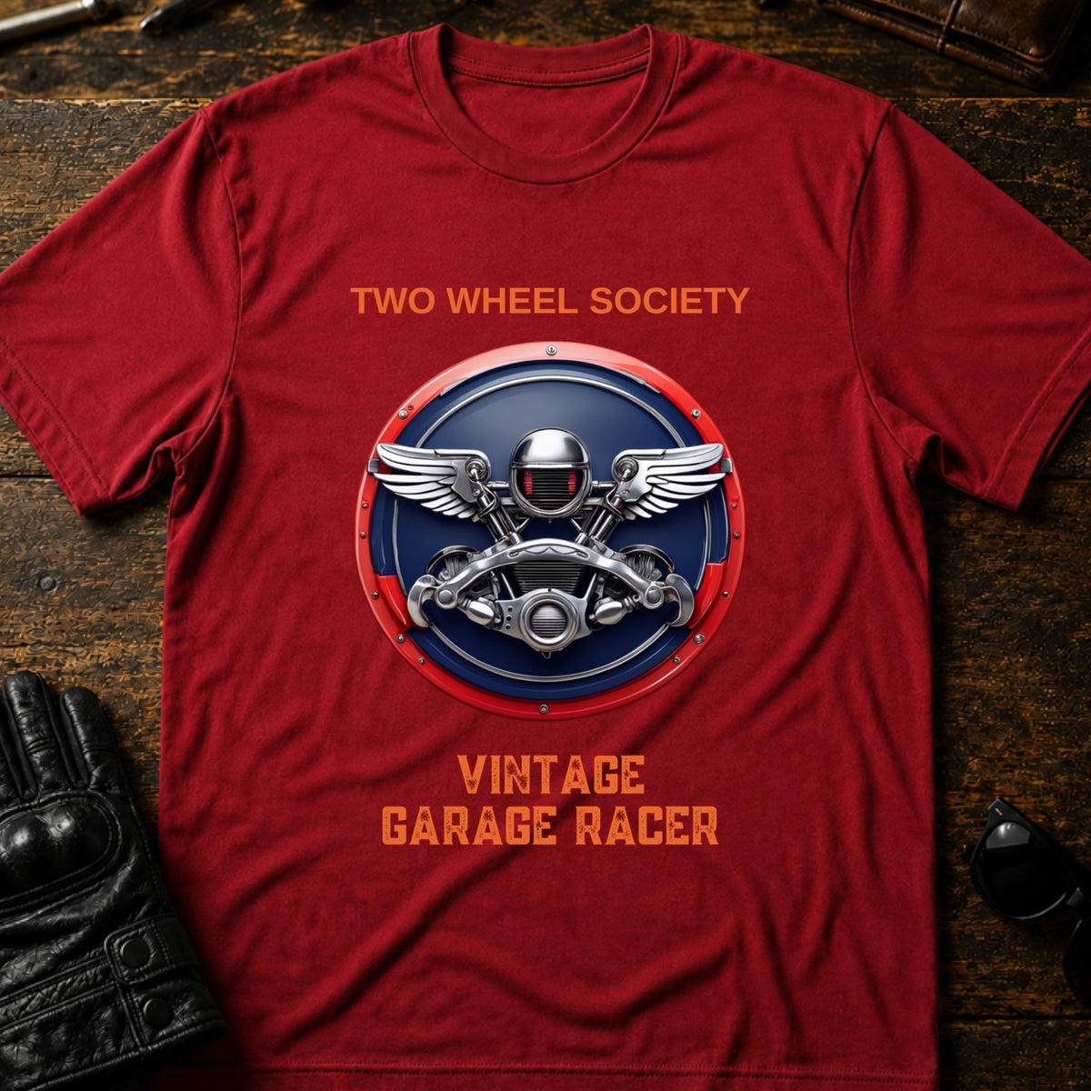 Vintage Garage Racer T-Shirt, cardinal red
