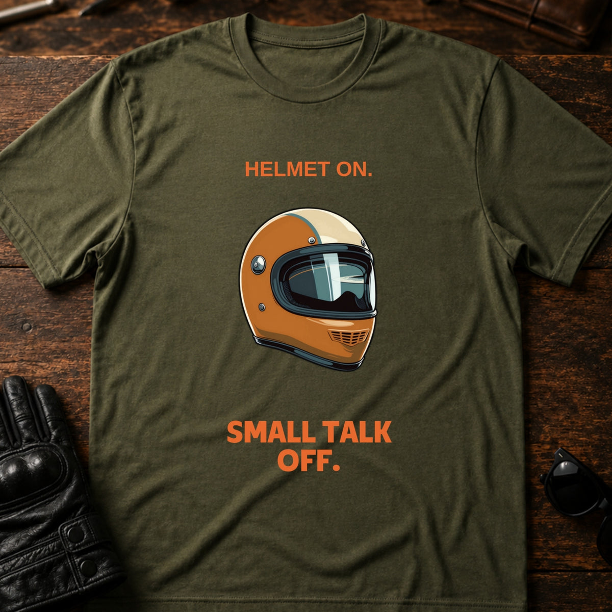 Helmet On Small Talk Off T-Shirt, military green