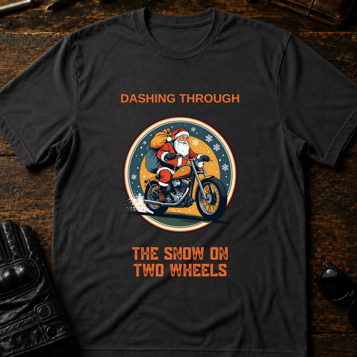 Dashing Through The Snow Motorcycle T-Shirt, charcoal
