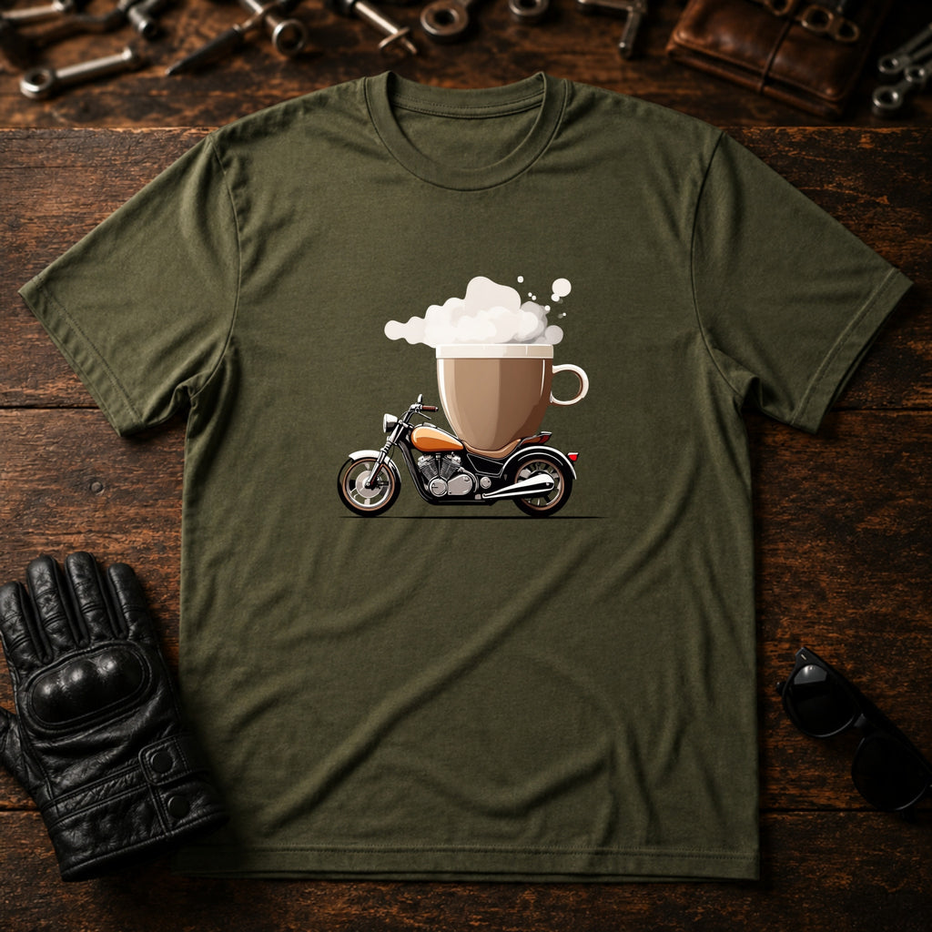 Coffee and Wheels T-Shirt - mockup 2 military green