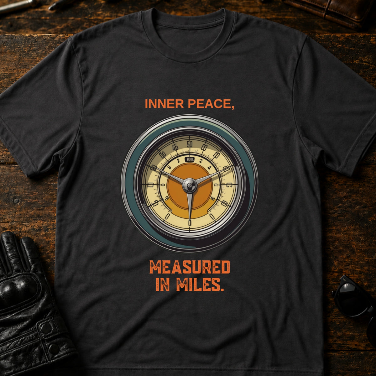 Inner Peace Measured In Miles Motorcycle T-Shirt, charcoal